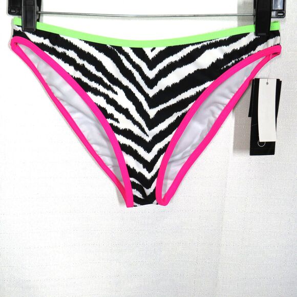 California Waves Retro Zebra Print Neon Trimmed Bikini Swim Bottoms Size M - Picture 8 of 8